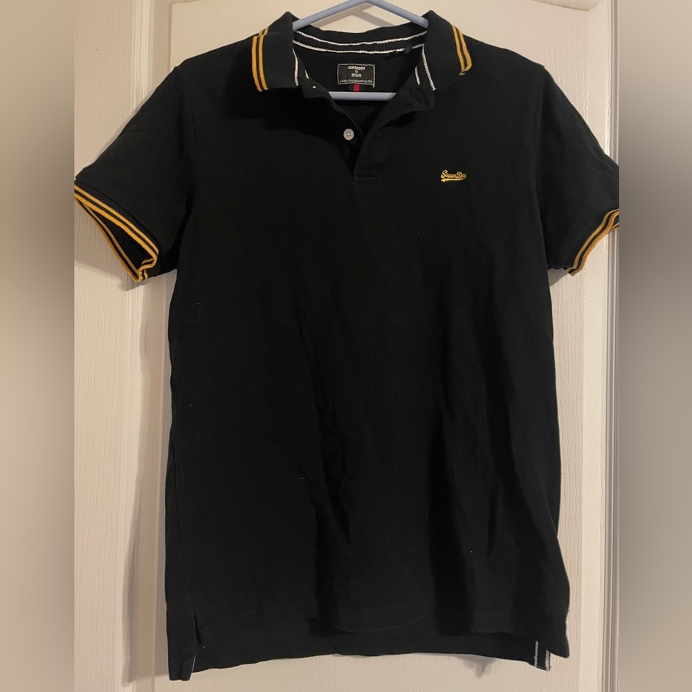 Superdry Organic Cotton Vintage Tipped Polo Shirt M Black Yellow Golf‎ Preppy